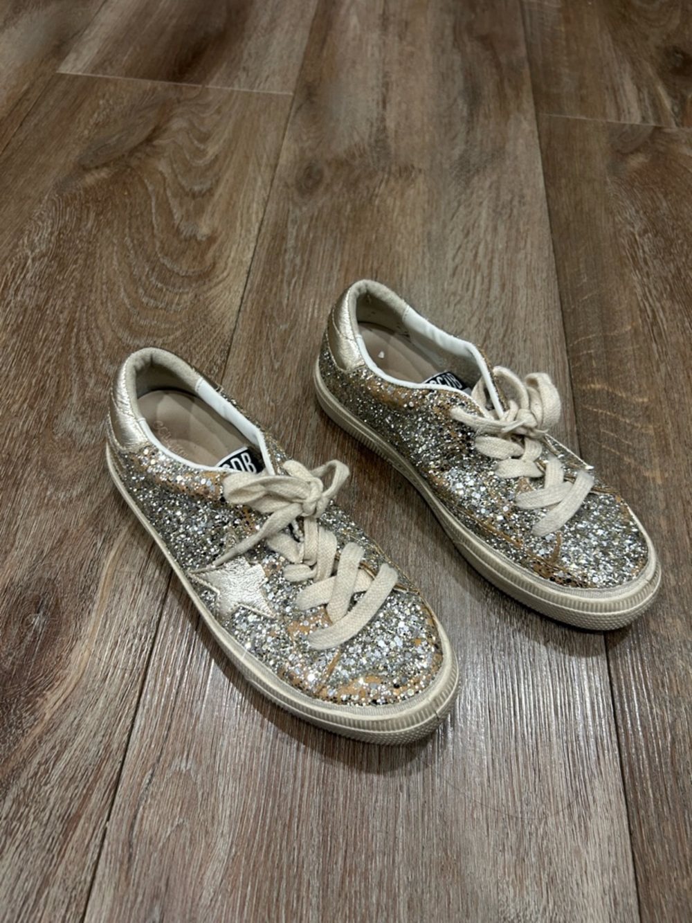 Golden Goose Gold and Silver Glitter Sneakers